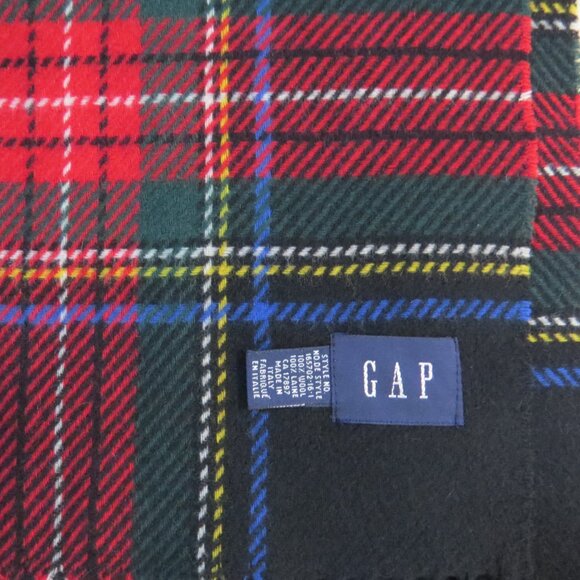 GAP 100% Wool Plaid Scarf Made in Italy Black Stewart Tartan - Large - Picture 6 of 9